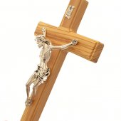 Immagine di 'Croce in legno d'ulivo e metallo argentato - altezza 27 cm'