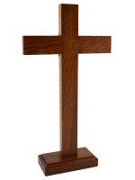 Immagine di 'Croce in legno di faggio con base e corpo in metallo - dimensioni 24x13 cm'