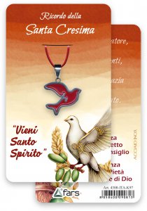Copertina di 'Ciondolo da collo a forma di colomba "Ricordo della Santa Cresima" con pagellina'