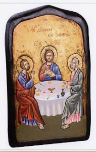 Copertina di 'Icona in legno dipinta a mano "Discepoli di Emmaus" - dimensioni 43x27 cm'