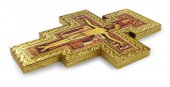 Immagine di 'Crocifisso San Damiano da parete stampa su legno bordo oro - 19,5 x 15 cm'