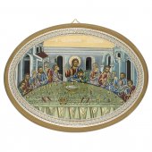 Icona ovale laccata oro "Ultima Cena" - lunghezza 21,5 cm