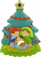 Nativit in resina a forma di albero di Natale per bambini - altezza 8 cm