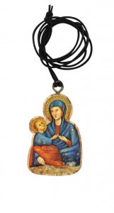 Copertina di 'Ciondolo Madonna del Divino Amore in legno d'ulivo con immagine serigrafata'