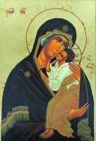 Immagine di 'Icona Madre di Dio di Jaroslav, produzione greca su legno - 25 x 19 cm'