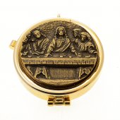Teca eucaristica porta ostie con placca bronzata "Ultima Cena" - diametro 5,3 cm