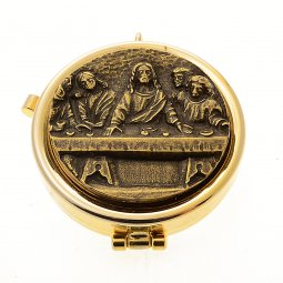 Copertina di 'Teca eucaristica porta ostie con placca bronzata "Ultima Cena" - diametro 5,3 cm'