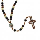 Collana rosario in legno con legatura in corda "Sant'Antonio di Padova" - grani 6 mm