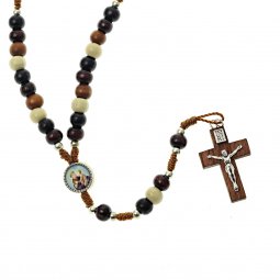 Copertina di 'Collana rosario in legno con legatura in corda "Sant'Antonio di Padova" - grani 6 mm'