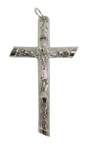 Copertina di 'Croce tronchetto con Cristo stampato in metallo nichelato - 5,5 cm'