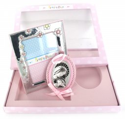 Copertina di 'Set da regalo rosa con sopraculla e cornice in argento "Tartaruga"'