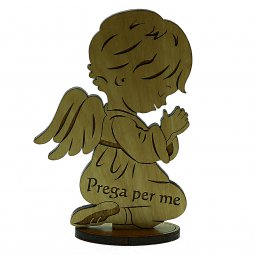 Copertina di 'Angelo inginocchiato in legno d'ulivo con base "Prega per me" - altezza 11 cm'