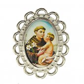 Magnete ovale in metallo "Sant'Antonio" con bordo cappettato - dimensioni 5 x 4 cm