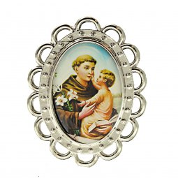 Copertina di 'Magnete ovale in metallo "Sant'Antonio" con bordo cappettato - dimensioni 5 x 4 cm'