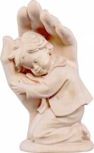 Copertina di 'Mano protettrice da poggiare con bambino - Demetz - Deur - Statua in legno dipinta a mano. Altezza pari a 14 cm.'