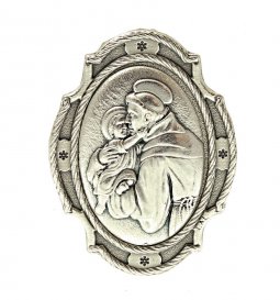 Copertina di 'Magnete ovale in zama "Sant'Antonio di Padova" con decoro floreale - dimensioni 4,5 x 3,5 cm'