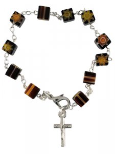 Copertina di 'Bracciale rosario con grani in vetro nero'