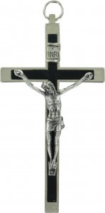 Copertina di 'Croce in metallo nichelato con intarsio nero - 11 cm'