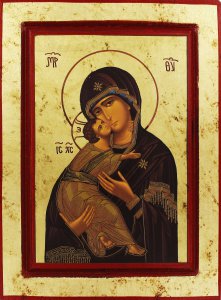Copertina di 'Icona Madonna della Tenerezza, Vergine di Vladimir, produzione greca su legno - 32,5 x 25 cm'