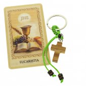 Portachiavi con croce in legno e card "Eucaristia"