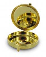 Immagine di 'Teca eucaristica ostie in metallo dorato con incisione IHS -   4 cm'