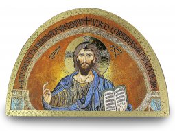 Copertina di 'Tavola Cristo con il Libro Aperto stampa su legno ad arco - 18 x 12 cm'