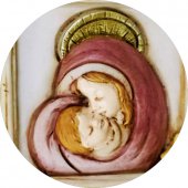 Immagine di 'Quadretto soprammobile/per scrivania Angioletto e Madonna con Bambino, in resina beige (8 x 7,5 x 2 cm)'