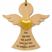 Angelo dal cuore d'oro in legno "Un semplice sorriso" - altezza 9 cm
