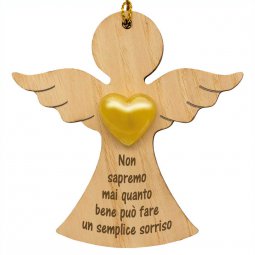 Copertina di 'Angelo dal cuore d'oro in legno "Un semplice sorriso" - altezza 9 cm'