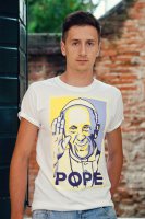 Immagine di 'T-shirt Papa Francesco giallo e ciano - taglia XL - uomo'