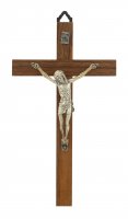 Crocifisso da parete in legno di noce con Cristo in metallo - 17 cm