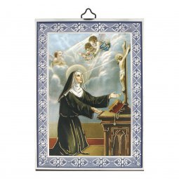 Copertina di 'Icona in legno con cornice azzurra "Santa Rita da Cascia" - dimensioni 14x10 cm'
