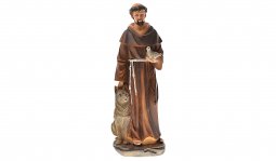 Copertina di 'Statua in resina colorata "San Francesco con il lupo e la colomba" - altezza 30 cm'
