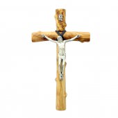 Croce in legno d'ulivo e metallo argentato - altezza 21 cm