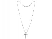 Collana rosario Fidei in metallo e pelle con croce per uomo - grani tondi 2 mm