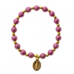 Copertina di 'Bracciale rosario elasticizzato color ametista e oro - grani tondi 7 mm'
