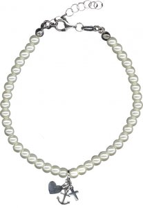Copertina di 'Braccialetto in perla e argento "Fede Speranza e Carità"'