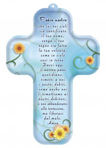 Copertina di 'Croce in legno "Padre nostro" azzurra  -  altezza 13 cm'