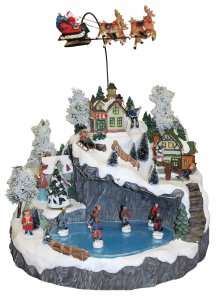 Copertina di 'Villaggio natalizio con slitta renna e lago ghiacciato, movimento, luci, musica (39 x 42 x 36 cm)'