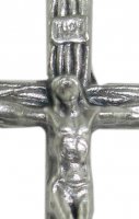 Immagine di 'Croce tronchetto con Cristo stampato in metallo ossidato - 3,5 cm'