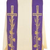 Immagine di 'Stola viola con ricamo dorato a croce latina e spighe'