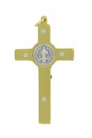 Immagine di 'Croce San Benedetto in ottone dorato con smalto marrone - 5 cm'