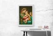 Immagine di 'Quadro "Madonna della seggiola" con cornice decorata a sbalzo - dimensioni 78x58 cm'