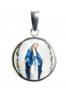 Copertina di 'Medaglia Madonna Miracolosa tonda in argento 925 e porcellana - 1,8 cm'