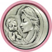 Immagine di 'Sopraculla in argento 925 raffigurante la Madonna col bambino (rosa)  9 cm'
