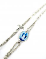 Immagine di 'Collana rosario Girocollo in argento 925 perle bianche con croce tau e medaglia Miracolosa in argento'