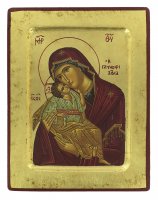 Icona Madonna della Tenerezza, produzione greca su legno - 18,5 x 14,5 cm