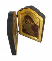 Immagine di 'Icona dittico Cristo Pantocratore e Madonna di Vladimir, produzione greca in legno - 26,5 x 18 cm'