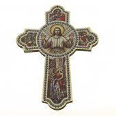 Croce dell'Accoglienza in legno con decoro a rilievo e pagellina - dimensioni 10x15 cm