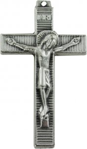 Copertina di 'Croce con Cristo stampato in metallo nichelato - 5 cm'